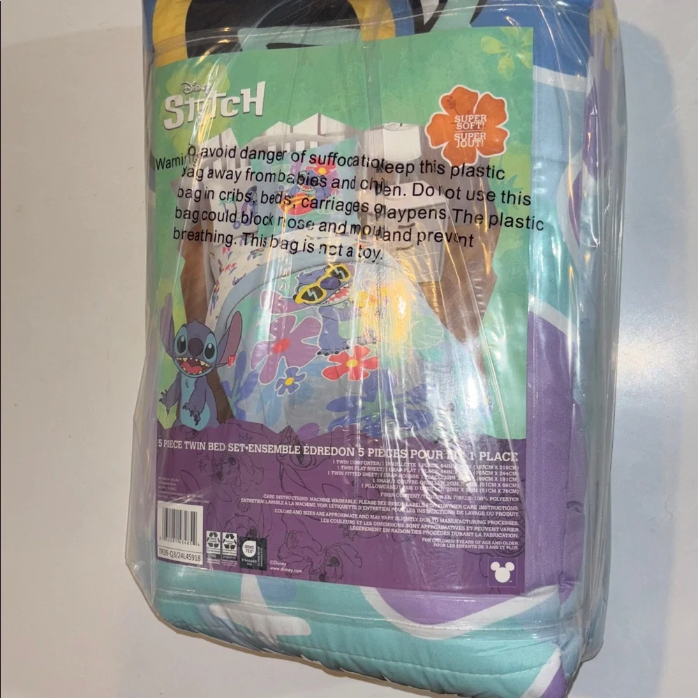 Disney Stitch Blue and Purple Twin Bedding Set NWT